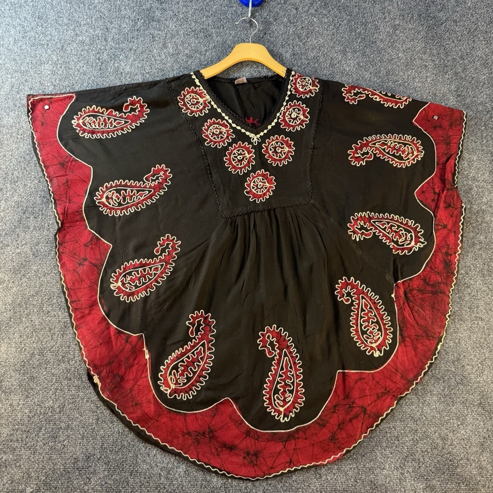Vintage Indian‎ Batik Rayon Caftan Poncho Top Free Size Paisley Boho Whimsigoth